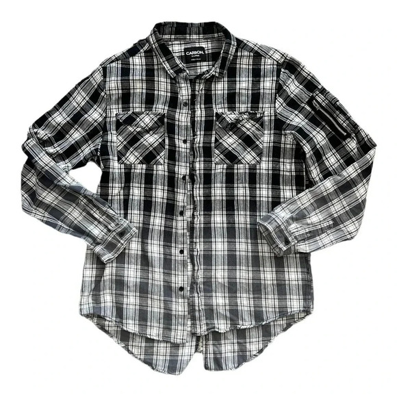 Carbon Black Ombré Plaid Button Down Shirt XL - Picture 1 of 7